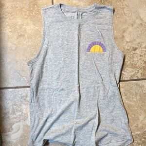 Spiritual Gangster Gray Tank Top with Purple and Yellow Sun Design